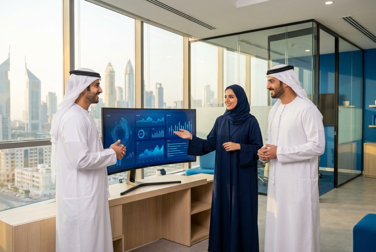 فريق تميم يستعرض لوحة تحليلات مع عميل